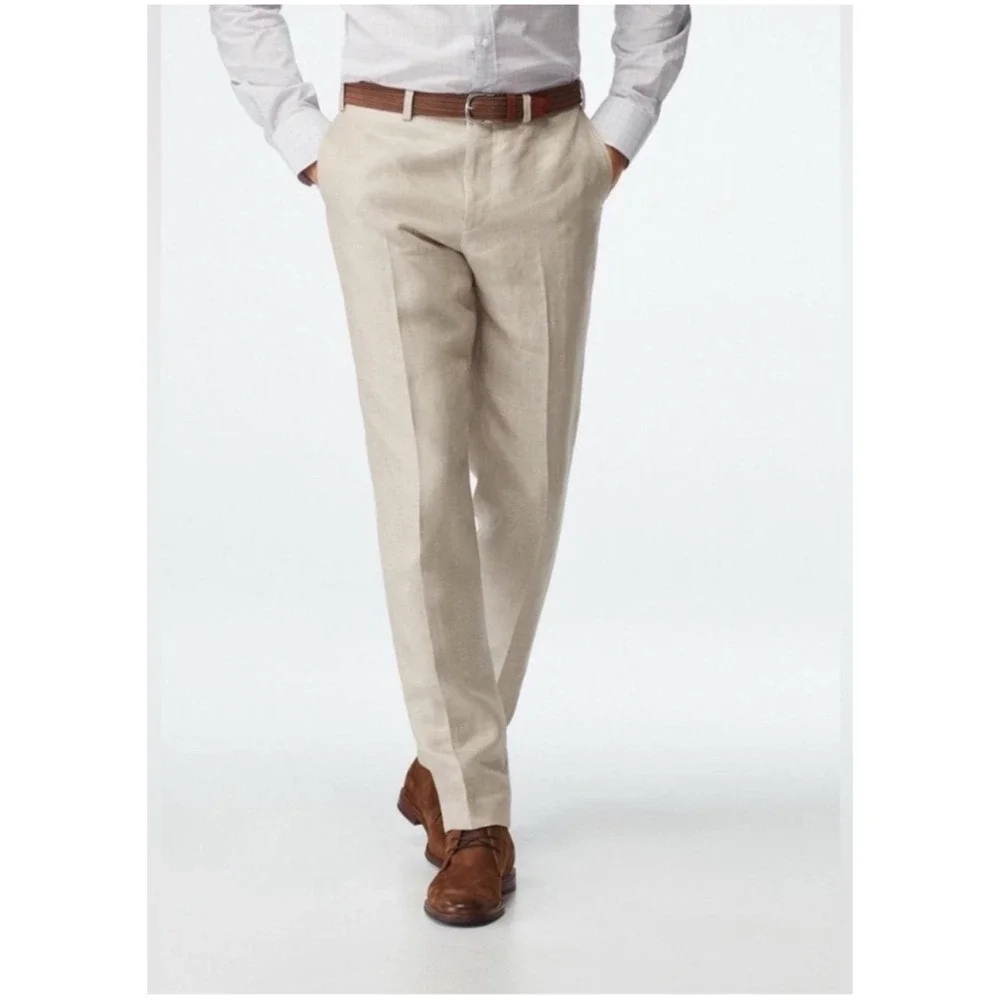 Joseph Abboud Beige Linen Chino Pants 34x31 Coastal Beach Summer Vacation Preppy